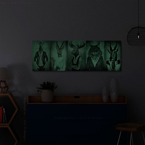 decomonkey Leinwand Bilder nachtleuchtend Hirsche Tiere Natur Retro Vintage Menschen Zebras Katzen 135x45 cm Wandbilder Tag & Nacht Design Bilder mit 3D nachleuchtenden Farben Vlies Leinwand