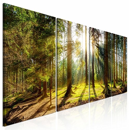 decomonkey Bilder Wald 160x50 cm 4 Teilig Leinwandbilder...
