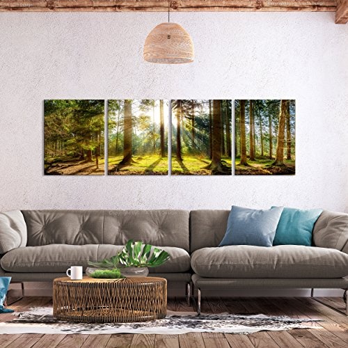 decomonkey Bilder Wald 160x50 cm 4 Teilig Leinwandbilder...