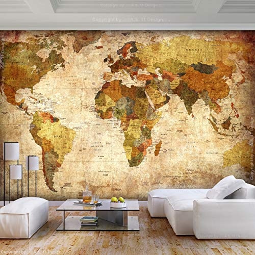 decomonkey Fototapete Weltkarte 200x140 cm Tapete Wandbild Riesen Wandbild Bild Fototapeten Tapeten Wandtapete  WandVintage Retro Kontinente Atlas Landkarte