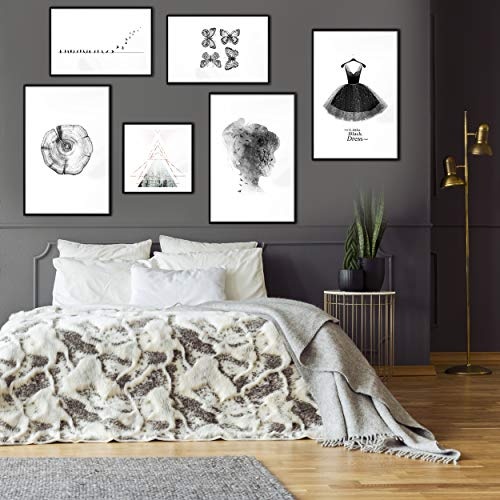 decomonkey | Poster 6er - Set schwarz-weiß Abstrakt Kunstdruck Wandbild Print Bilder Kunstposter Wandposter Posterset Muster Vogel Tiere Geometrische Natur Kleid