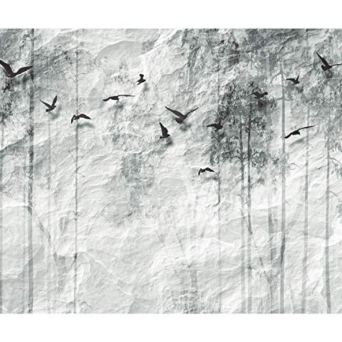 decomonkey Fototapete selbstklebend Steinwand 343x256 cm XL Selbstklebende Tapeten Wand Fototapeten Tapete Wandtapete klebend Klebefolie Baum Natur Vogel