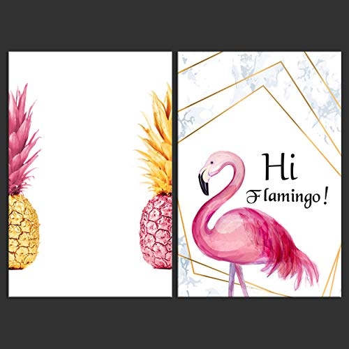 decomonkey Bilder Flamingo Ananas 80x60 cm 2 Teilig Leinwandbilder Bild auf Leinwand Vlies Wandbild Kunstdruck Wanddeko Wand Wohnzimmer Wanddekoration Deko Abstrakt