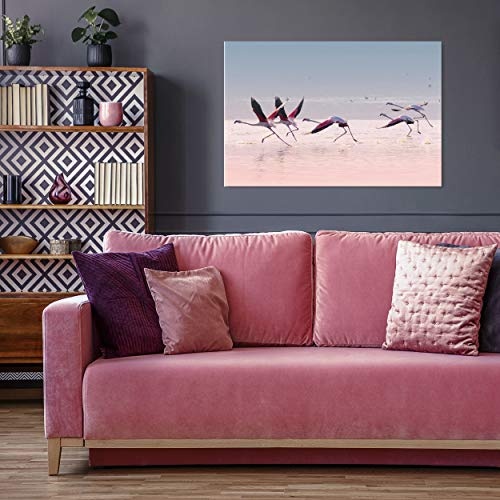 decomonkey Bilder Natur 90x60 cm 1 Teilig Leinwandbilder Bild auf Leinwand Wandbild Kunstdruck Wanddeko Wand Wohnzimmer Wanddekoration Deko Flamingo Landschaft