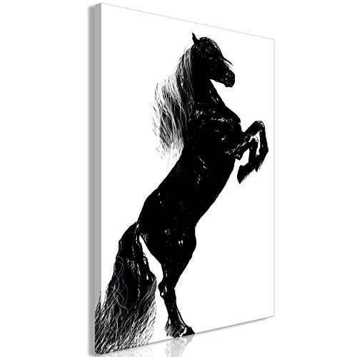 decomonkey Bilder Pferd 80x120 cm 1 Teilig Leinwandbilder Bild auf Leinwand Wandbild Kunstdruck Wanddeko Wand Wohnzimmer Wanddekoration Deko Tiere schwarz-weiß