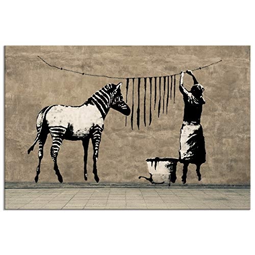 decomonkey Akustikbild Banksy Graffiti 120x80 cm 1 Teilig Bilder Leinwandbilder Wandbilder XXL Schallschlucker Schallschutz Akustikdämmung Wandbild Deko leise Street Art Mural Zebra