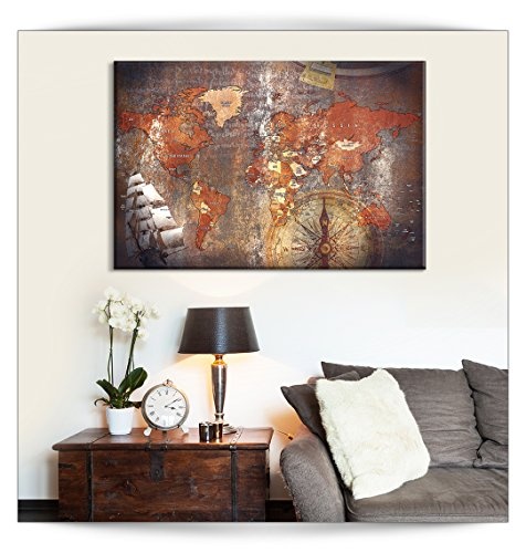 decomonkey Bilder Weltkarte 120x80 cm 1 Teilig Leinwandbilder Bild auf Leinwand Wandbild Kunstdruck Wanddeko Wand Wohnzimmer Wanddekoration Deko Welt Landkarte Kontinente