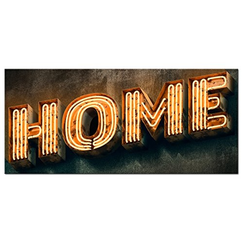 decomonkey Leinwand Bilder nachtleuchtend Home Haus 100x45 cm 1 Teilig Wandbilder Tag & Nacht Design Bilder mit 3D nachleuchtenden Farben Vlies Leinwand Home Vintage Licht Braun