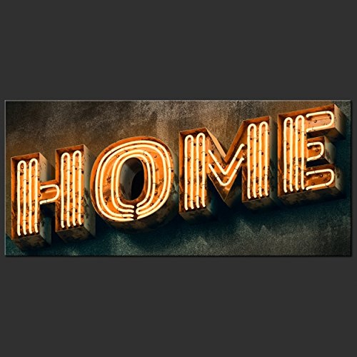 decomonkey Leinwand Bilder nachtleuchtend Home Haus 100x45 cm 1 Teilig Wandbilder Tag & Nacht Design Bilder mit 3D nachleuchtenden Farben Vlies Leinwand Home Vintage Licht Braun