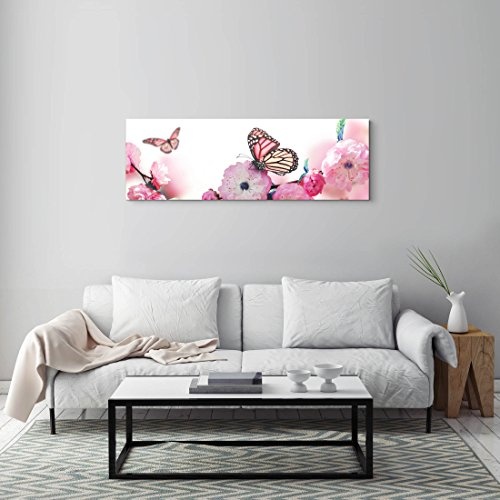 Paul Sinus Art Leinwandbilder | Bilder Leinwand 120x40cm Schmetterlinge auf Japanischen Kirschblüten