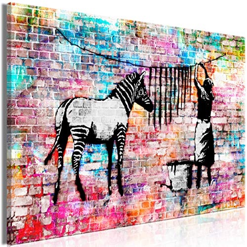 decomonkey Bilder Banksy 120x80 cm 1 Teilig Leinwandbilder Bild auf Leinwand Wandbild Kunstdruck Wanddeko Wand Wohnzimmer Wanddekoration Deko Street Art Graffiti Zebra
