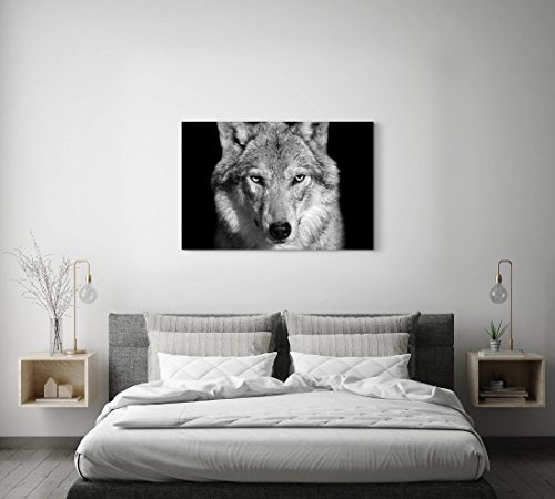 Paul Sinus Art Leinwandbilder | Bilder Leinwand 120x80cm Portrait - Wolf Schwarz, weiß