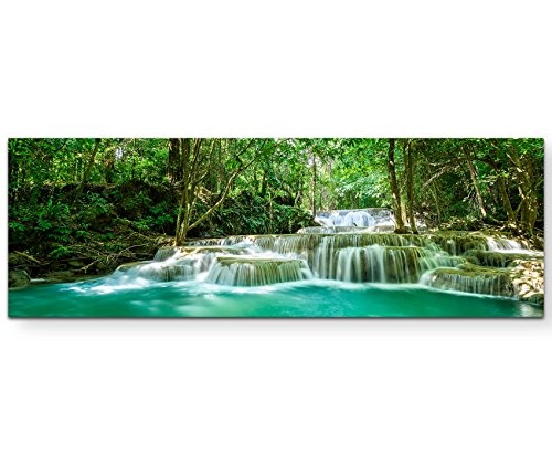 Paul Sinus Art Leinwandbilder | Bilder Leinwand 150x50cm Wasserfall im Tropischen Regenwald in Thailand
