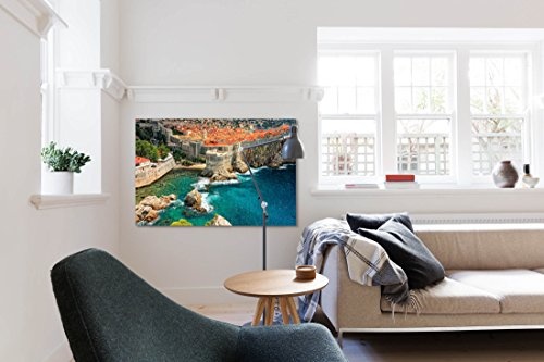 Paul Sinus Art Leinwandbilder | Bilder Leinwand 120x80cm Blick auf Dubrovnik mit Mittelmeerküste - Kroatien