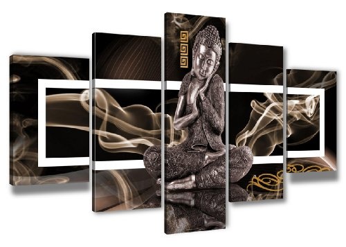 Visario Bild auf Leinwand der Deutschen Marke 200 x 100 cm fünfteilig Buddha 6306 Bilder Kunstdrucke Wandbild
