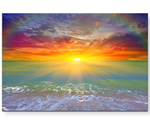 Paul Sinus Art Leinwandbilder | Bilder Leinwand 120x80cm Sonnenaufgang mit Regenbogen