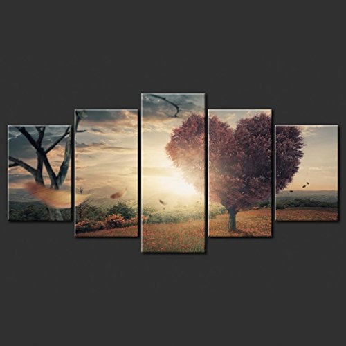 decomonkey Akustikbild Landschaft 200x100 cm XXL 5 Teilig Bilder Leinwandbilder Wandbilder XXL Schallschlucker Schallschutz Akustikdämmung Wandbild Deko leise Natur Baum Blumen