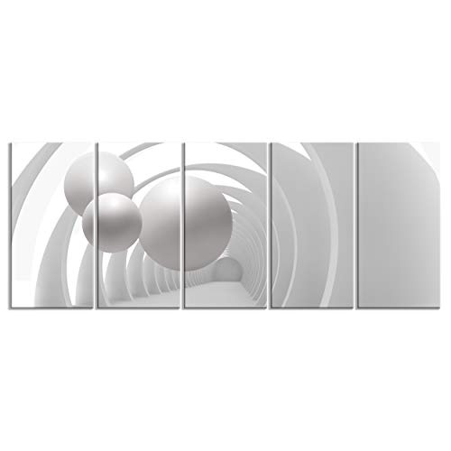 decomonkey Akustikbild Abstrakt 200x80 cm 5 Teilig Bilder Leinwandbilder Wandbilder XXL Schallschlucker Schallschutz Akustikdämmung Wandbild Deko leise Modern Weiß Kugel