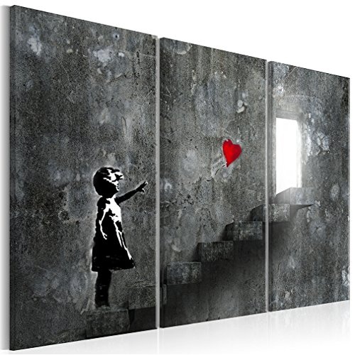 decomonkey Akustikbild Banksy Ballon 120x80 cm 3 Teilig Leinwand Wandbilder XXL Schallschlucker Schallschutz Akustikdämmung Wand Bild leise Street Art Graffiti