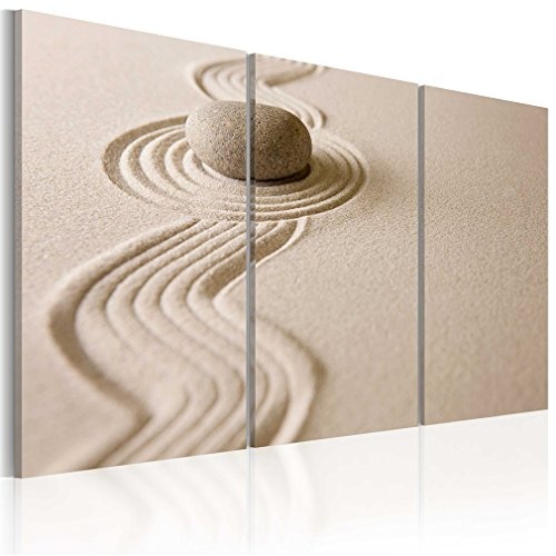 decomonkey Akustikbild Spa Stein 135x90 cm 3 Teilig Leinwand Wandbilder XXL Schallschlucker Schallschutz Akustikdämmung Wand Bild leise Feng Shui Sand