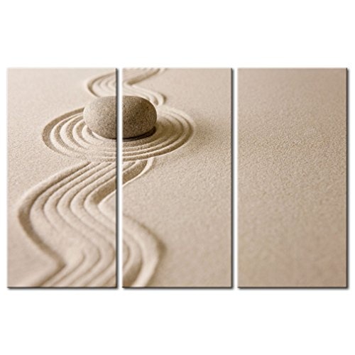 decomonkey Akustikbild Spa Stein 135x90 cm 3 Teilig Leinwand Wandbilder XXL Schallschlucker Schallschutz Akustikdämmung Wand Bild leise Feng Shui Sand