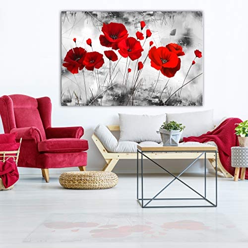 decomonkey | Mega XXXL Bilder Mohnblumen | Wandbild Leinwand 170x85 cm Selbstmontage DIY Einteiliger XXL Kunstdruck zum aufhängen | Blumen Natur