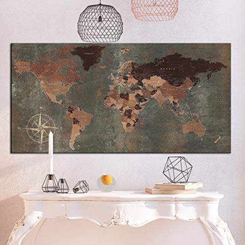 decomonkey | Mega XXXL Bilder Weltkarte | Wandbild Leinwand 160x80 cm Selbstmontage DIY Einteiliger XXL Kunstdruck zum aufhängen | Welt Kontinente braun