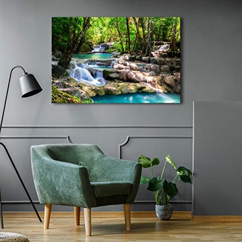decomonkey | Mega XXXL Bilder Wasserfall | Wandbild Leinwand 170x85 cm Selbstmontage DIY Einteiliger XXL Kunstdruck zum aufhängen | Wald Natur Landschaft