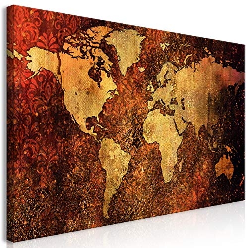 decomonkey | Mega XXXL Bilder Weltkarte | Wandbild Leinwand 170x85 cm Selbstmontage DIY Einteiliger XXL Kunstdruck zum aufhängen | Landkarte Ornament