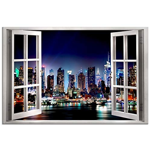decomonkey | Mega XXXL Bilder Fensterblick New York | Wandbild Leinwand 170x85 cm Selbstmontage DIY Einteiliger XXL Kunstdruck zum aufhängen | Stadt Skyline