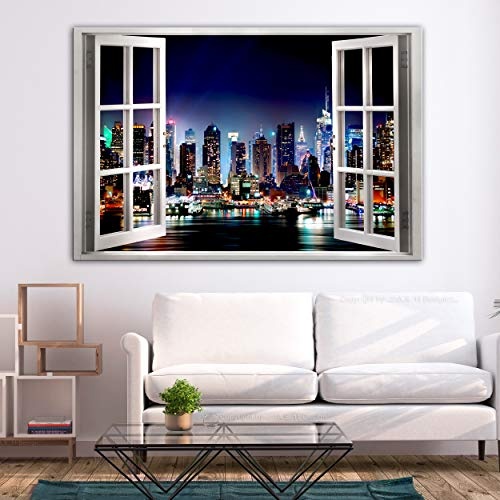 decomonkey | Mega XXXL Bilder Fensterblick New York | Wandbild Leinwand 170x85 cm Selbstmontage DIY Einteiliger XXL Kunstdruck zum aufhängen | Stadt Skyline