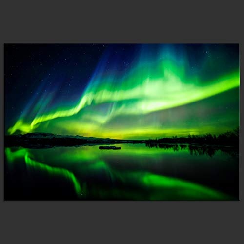 decomonkey | Mega XXXL Bilder Polarlicht | Wandbild Leinwand 160x80 cm Selbstmontage DIY Einteiliger XXL Kunstdruck zum aufhängen | Nordlicht Nacht Island grün