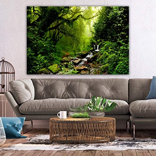 decomonkey | Mega XXXL Bilder Wald | Wandbild Leinwand 165x110 cm Selbstmontage DIY Einteiliger XXL Kunstdruck zum aufhängen | Natur Wasserfall