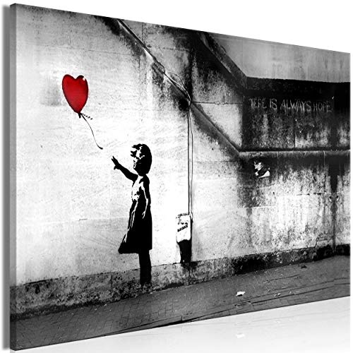 decomonkey | Mega XXXL Bilder Banksy Ballon | Wandbild Leinwand 160x80 cm Selbstmontage DIY Einteiliger XXL Kunstdruck zum aufhängen | Street Art Graffiti