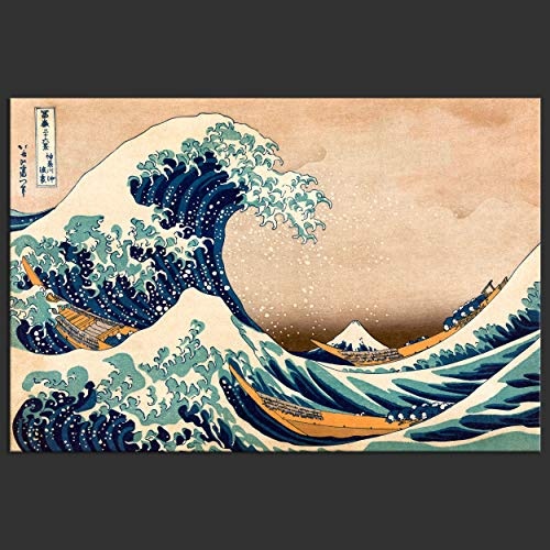 decomonkey | Mega XXXL Bilder Katsushika Hokusai | Wandbild Leinwand 165x110 cm Selbstmontage DIY Einteiliger XXL Kunstdruck zum aufhängen | Die große Welle vor Kanagawa