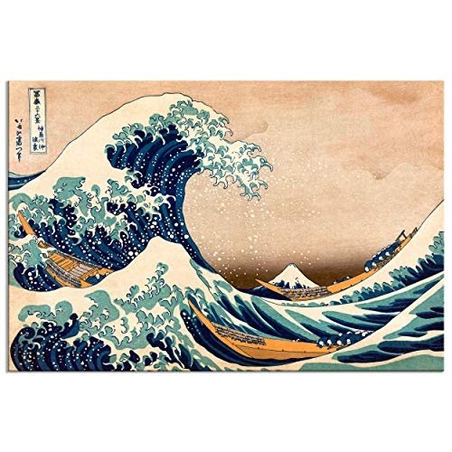 decomonkey | Mega XXXL Bilder Katsushika Hokusai | Wandbild Leinwand 165x110 cm Selbstmontage DIY Einteiliger XXL Kunstdruck zum aufhängen | Die große Welle vor Kanagawa