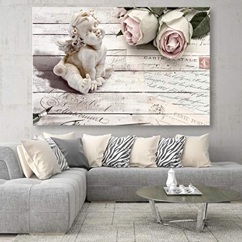 decomonkey | Mega XXXL Bilder Engel | Wandbild Leinwand 160x80 cm Selbstmontage DIY Einteiliger XXL Kunstdruck zum aufhängen | Blumen Holz Rose