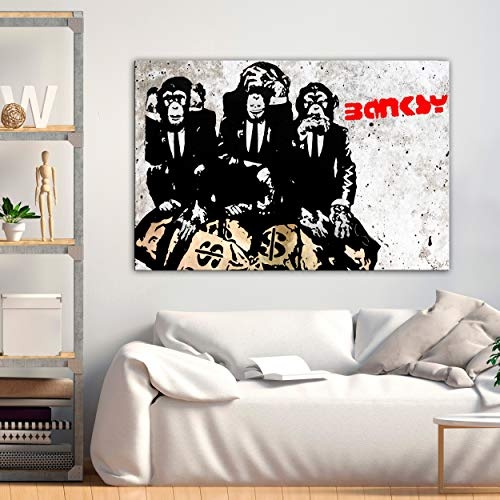 decomonkey | Mega XXXL Bilder Banksy AFFE | Wandbild Leinwand 160x80 cm Selbstmontage DIY Einteiliger XXL Kunstdruck zum aufhängen | Street Art