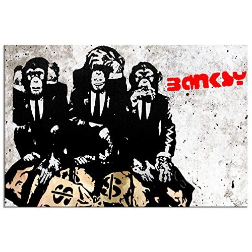 decomonkey | Mega XXXL Bilder Banksy AFFE | Wandbild Leinwand 160x80 cm Selbstmontage DIY Einteiliger XXL Kunstdruck zum aufhängen | Street Art
