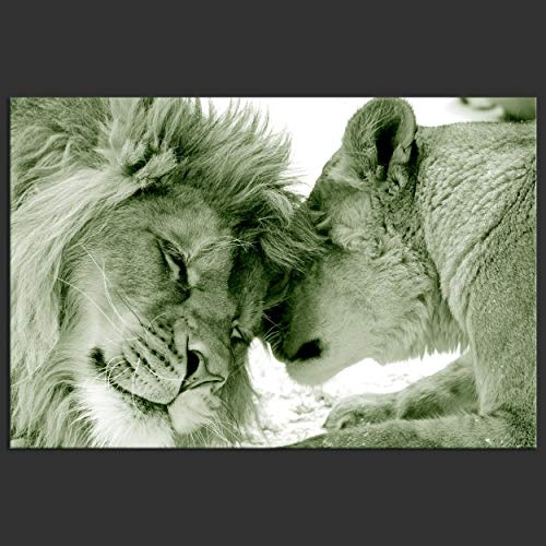 decomonkey | Mega XXXL Bilder Löwe Afrika | Wandbild Leinwand 160x80 cm Selbstmontage DIY Einteiliger XXL Kunstdruck zum aufhängen | Tiere Wildlife grün