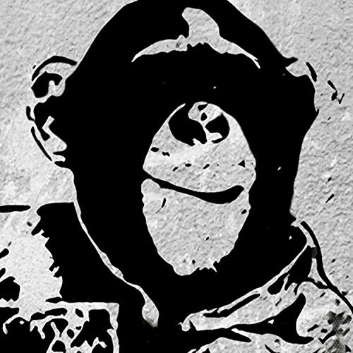 decomonkey | Mega XXXL Bilder Banksy AFFE | Wandbild Leinwand 165x110 cm Selbstmontage DIY Einteiliger XXL Kunstdruck zum aufhängen | Street Art Banane Mauer grau