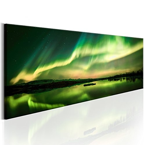 decomonkey Bilder Polarlicht 150x45 cm XXL 1 Teilig Leinwandbilder Bild auf Leinwand Vlies Wandbild Kunstdruck Wanddeko Wand Wohnzimmer Wanddekoration Deko Landschaft Nordlicht schwarz grün