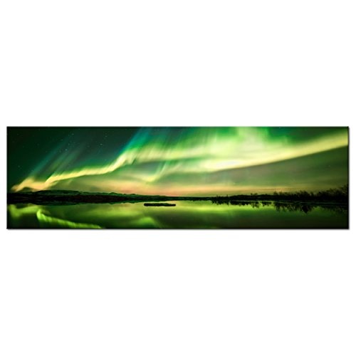 decomonkey Bilder Polarlicht 150x45 cm XXL 1 Teilig Leinwandbilder Bild auf Leinwand Vlies Wandbild Kunstdruck Wanddeko Wand Wohnzimmer Wanddekoration Deko Landschaft Nordlicht schwarz grün