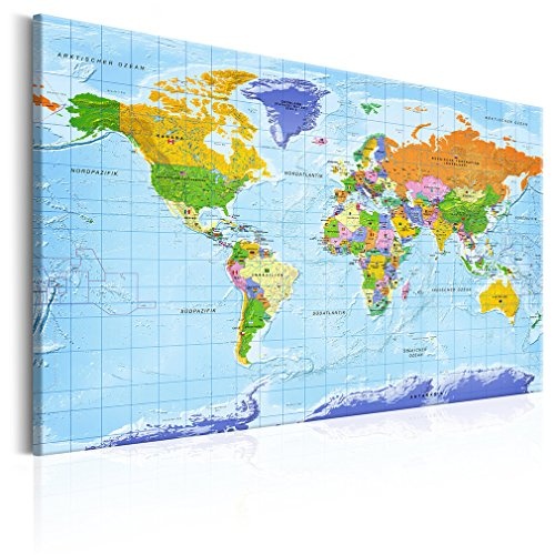 decomonkey 120x80 cm Politische Weltkarte Deutsch Pinnwand Leinwand Bilder WandbilderLandkarte Welt Kontinente Reise Geographie