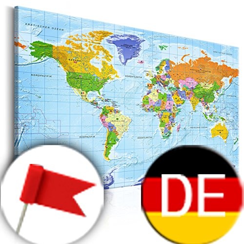 decomonkey 120x80 cm Politische Weltkarte Deutsch Pinnwand Leinwand Bilder WandbilderLandkarte Welt Kontinente Reise Geographie