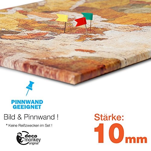 Weltkarte Pinnwand 120x80 cm! Leinwand | Bilder Leinwandbilder - Fertig aufgespannt auf dicker 10mm Holzfasertafel! Aufhängfertig! Auch als Korktafel nutzbar! XXL Format -  PWA0004a3XL