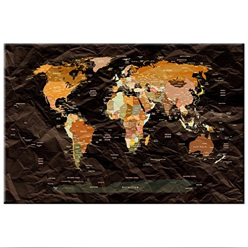 Weltkarte Pinnwand 90x60 cm Leinwand | Bilder Leinwandbilder - Fertig aufgespannt auf dicker 10mm Holzfasertafel! Aufhängfertig! Auch als Korktafel nutzbar! PWC0015b1S
