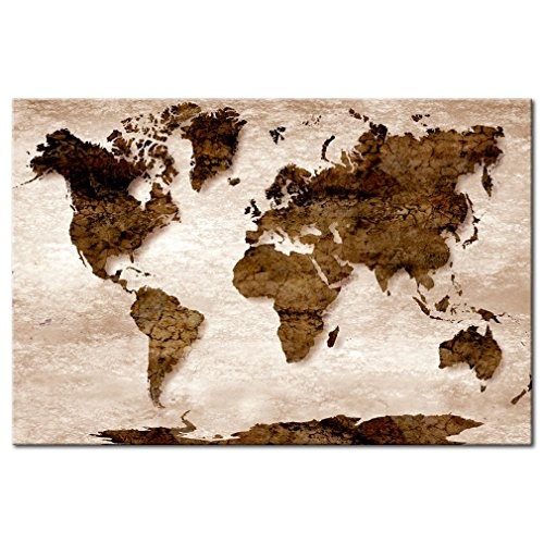 Weltkarte Pinnwand 90x60 cm Leinwand | Bilder Leinwandbilder - Fertig aufgespannt auf dicker 10mm Holzfasertafel! Aufhängfertig! Auch als Korktafel nutzbar! PWB0041c1S