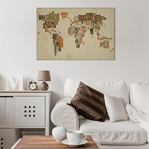 Weltkarte Pinnwand 90x60 cm Leinwand | Bilder Leinwandbilder - Fertig aufgespannt auf dicker 10mm Holzfasertafel! Aufhängfertig! Auch als Korktafel nutzbar! PWC0013a1S