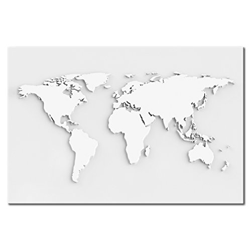 Weltkarte Pinnwand 90x60 cm Leinwand | Bilder Leinwandbilder - Fertig aufgespannt auf dicker 10mm Holzfasertafel! Aufhängfertig! Auch als Korktafel nutzbar! PWB0035a1S